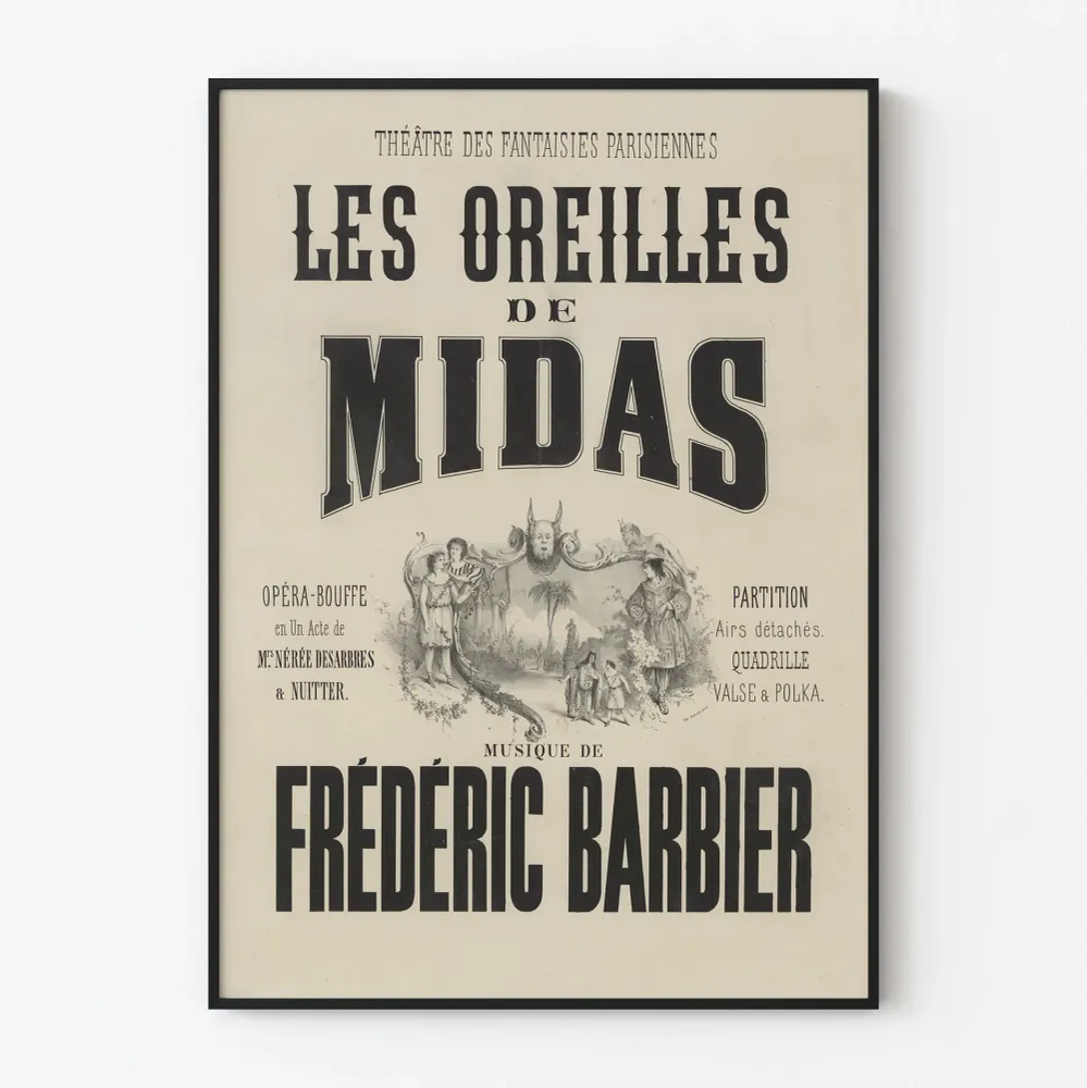 Teatterin juliste Midasin korvat Frédéric Barbieriltä