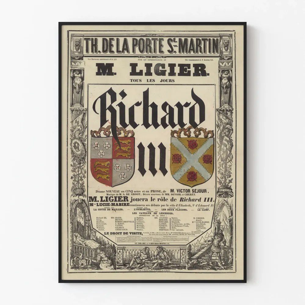 Teatterin juliste Porte Saint-Martin - Richard III, teoksen on tehnyt M. Ligier