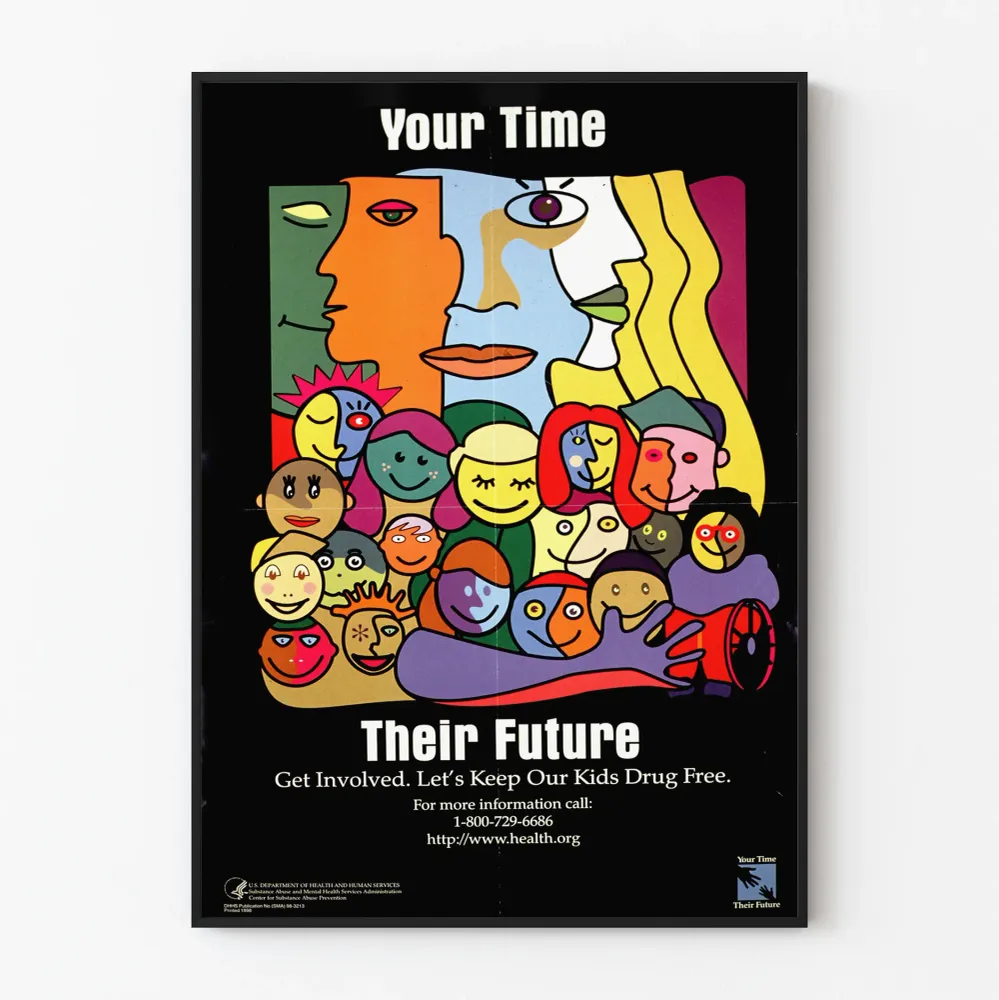 Tietoisuusjuliste Your Time Their Future - värikäs ja sitoutunut muotoilu