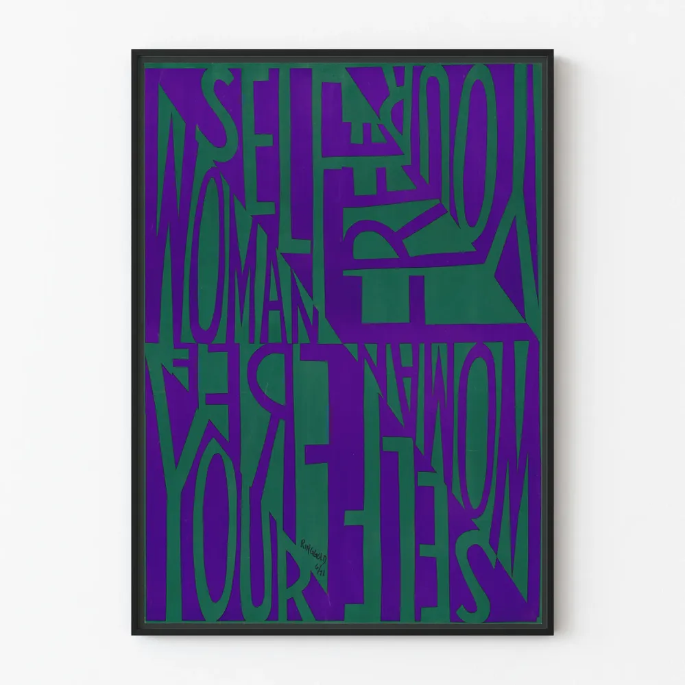Typografinen juliste Vapaa nainen Vapauta itsesi Vihreä ja Violetti