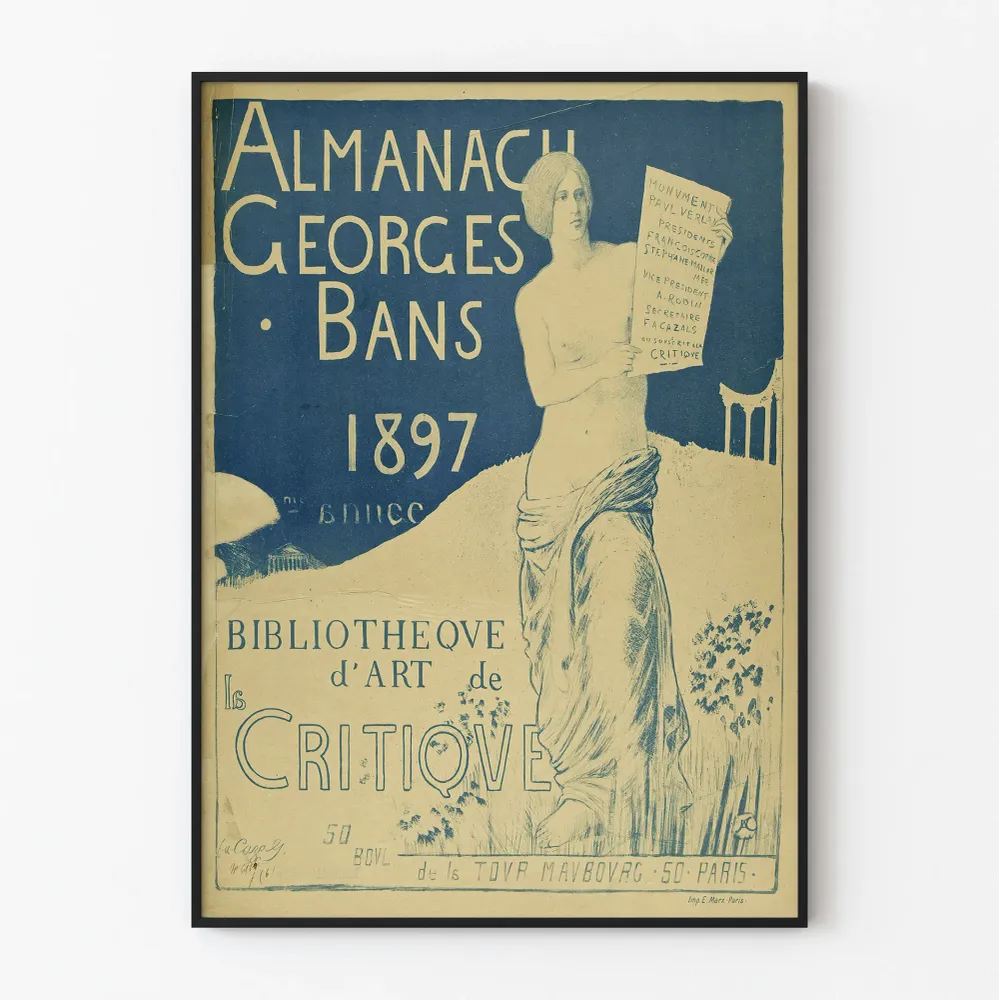 Vanha juliste Almanach Georges Bans 1897 koristeellinen taidetyyli