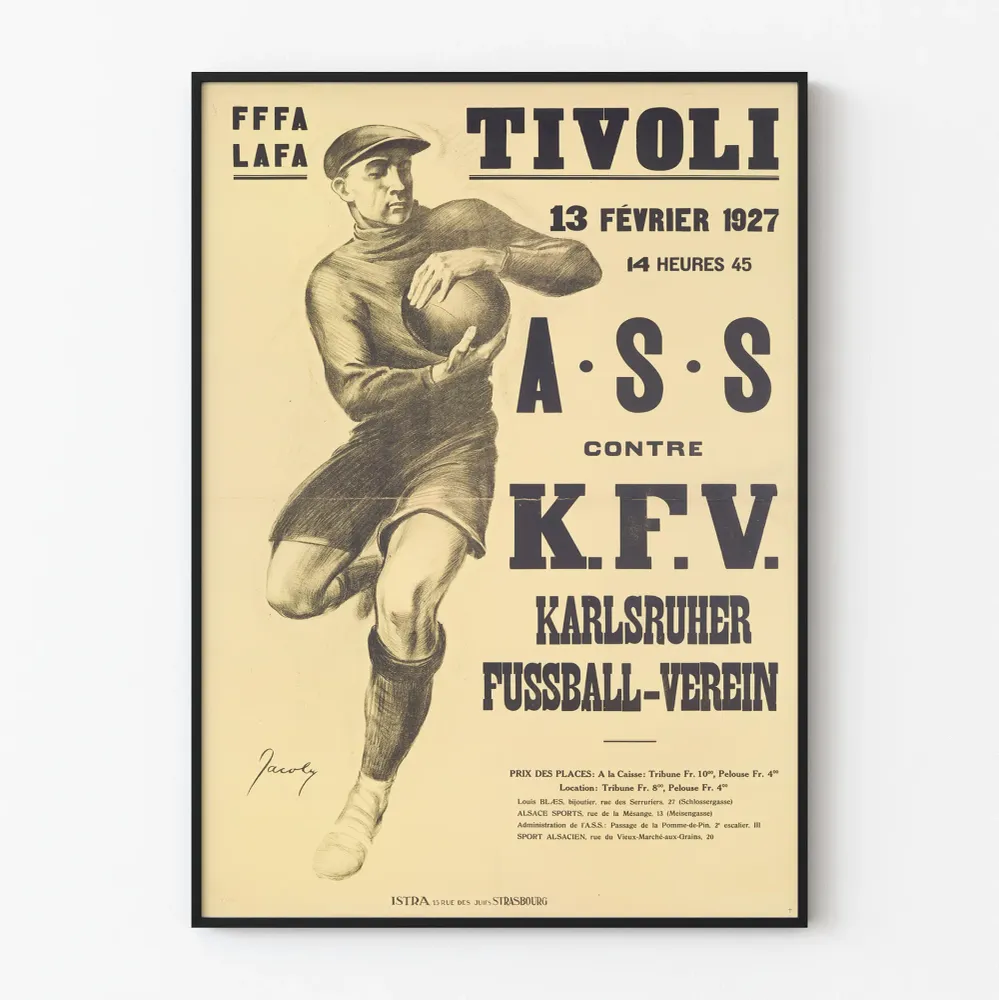 Vanha juliste jalkapallo-ottelusta .S.S vastaan K.F.V. Karlsruhe 1927