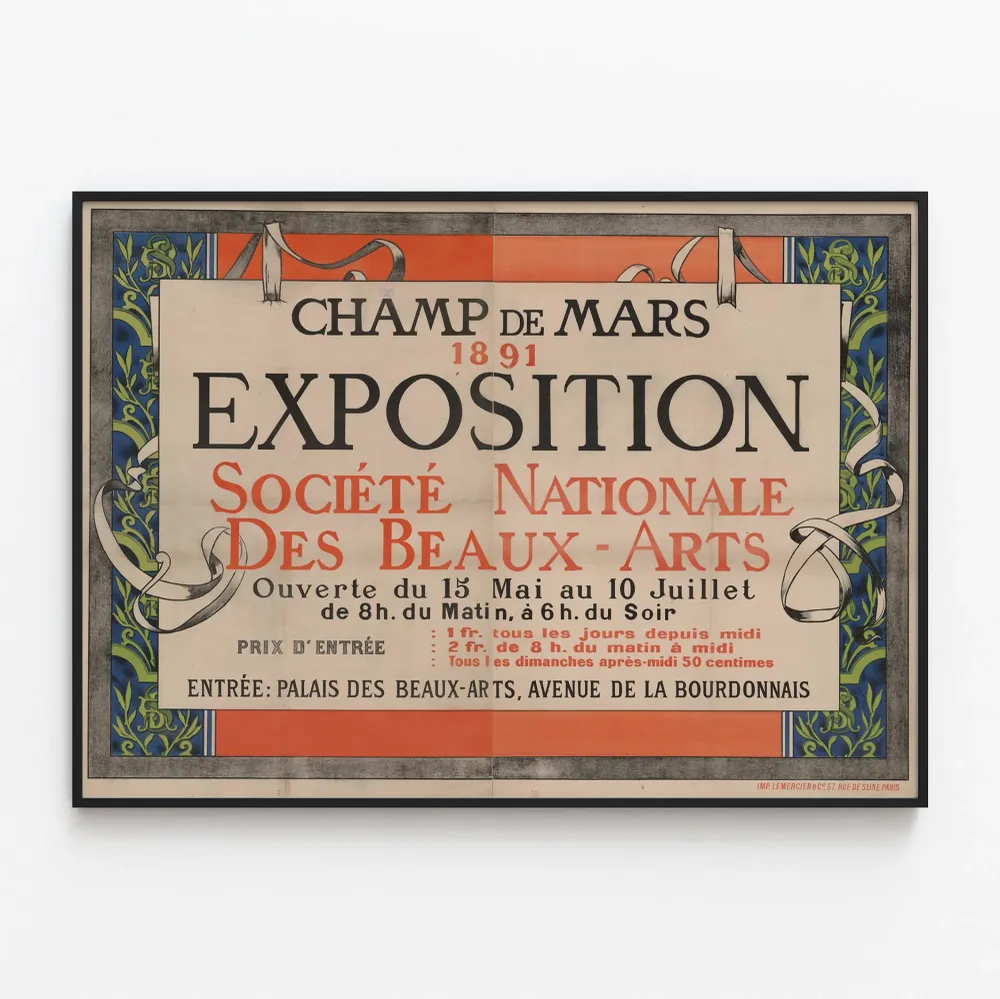 Vanha juliste Kansallisen kaunotaiteen seuran näyttelystä Champ de Mars 1891