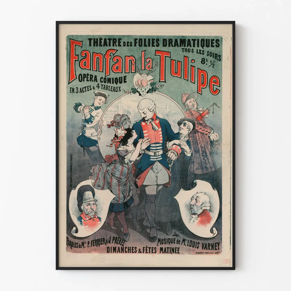 Vanha juliste Ooppera komiikka Fanfan la Tulipe Näytelmäteatteri Folies Dramatiques