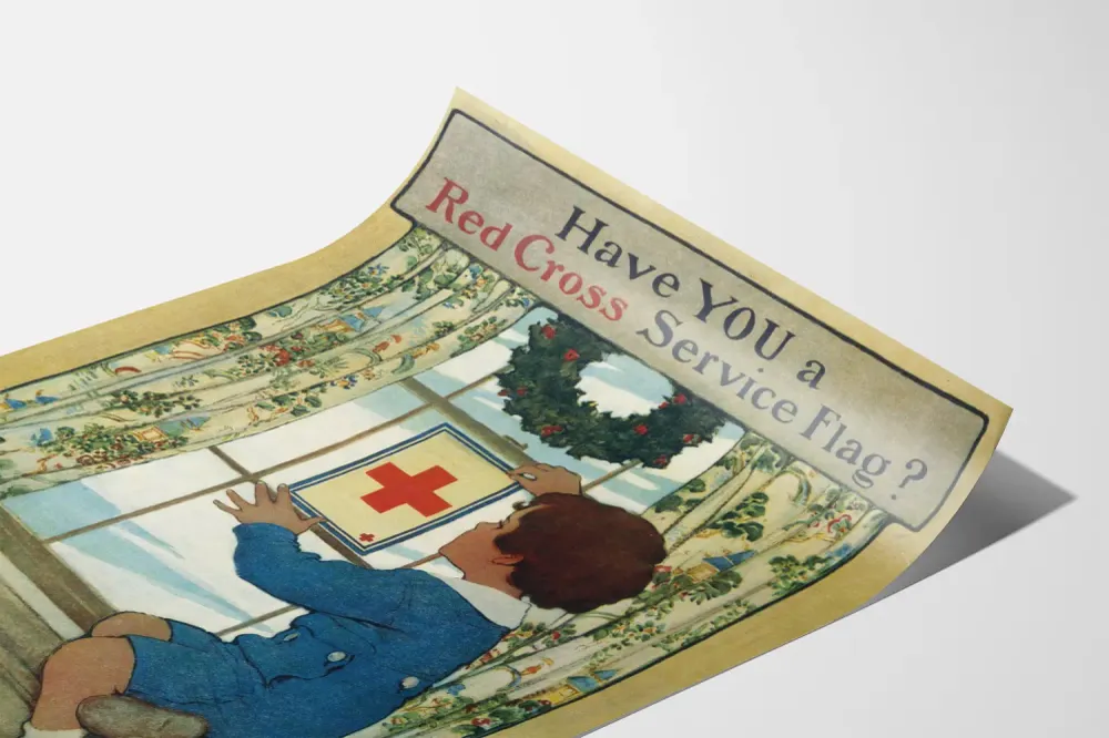 Vanha juliste Punaisen Ristin palveluslipu 1918 seinäkoristukseen