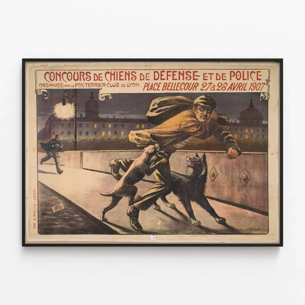 Vanha juliste puolustus- ja poliisikoirien kilpailusta 1907