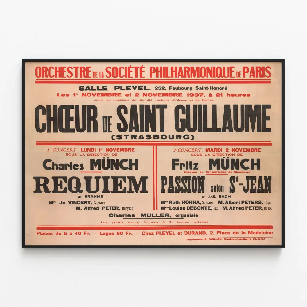 Vanha konserttijuliste Saint Guillaume -kuoron Strasbourg 1937