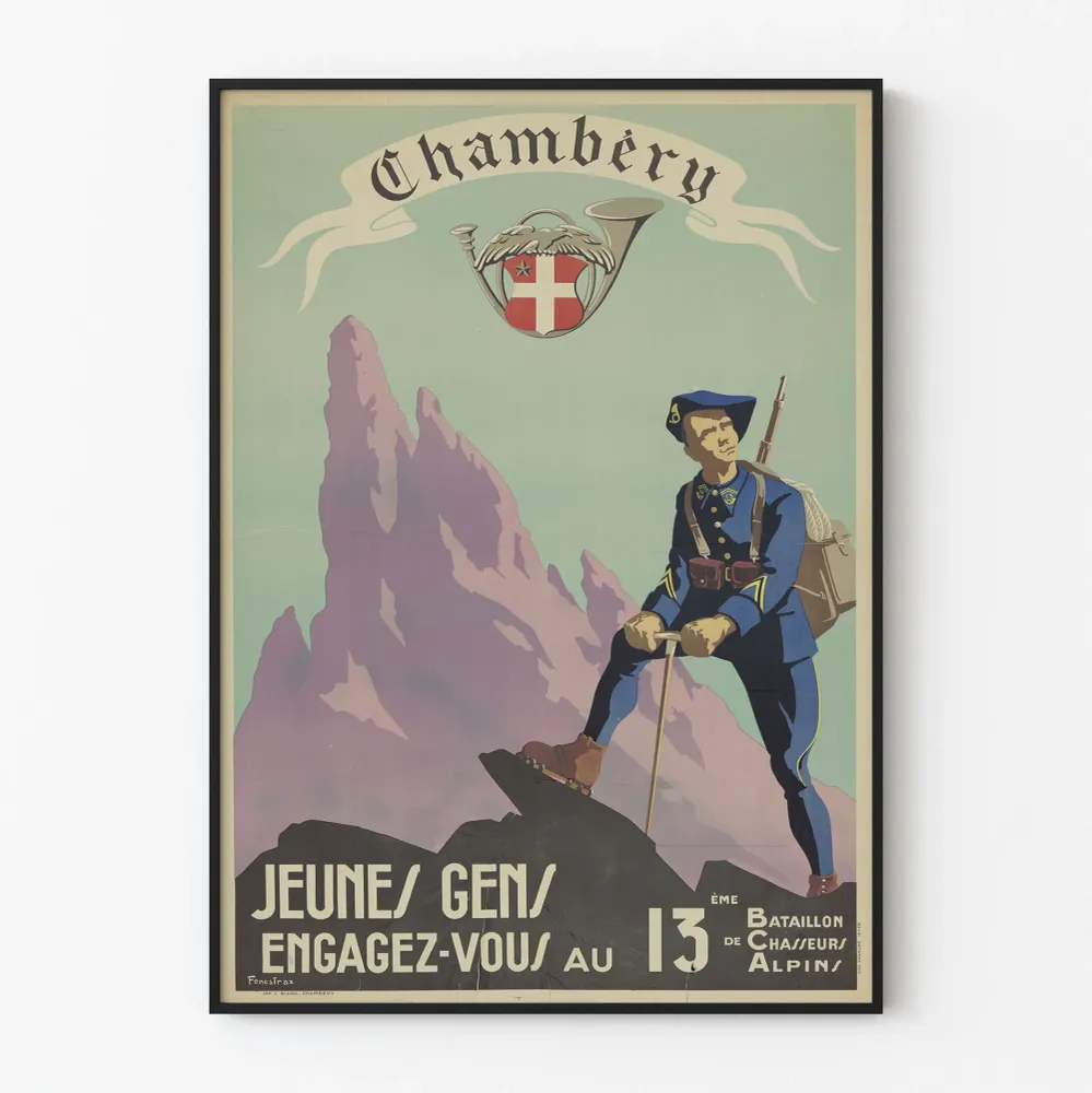 Vanha rekrytointijuliste 13. vuoristoampujapataljoonalle Chambéry