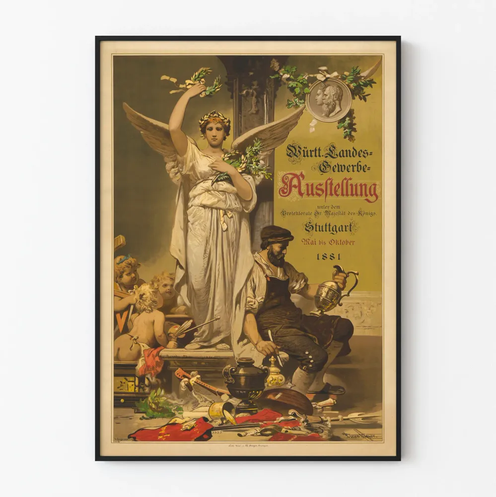 Vanha teollisuusnäyttelyn juliste Stuttgart 1881