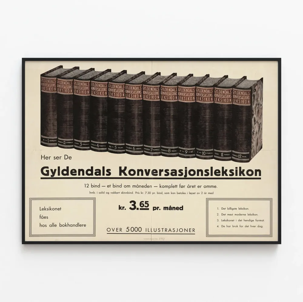 Vintage Gyldendals Konversasjonsleksikon - Retro-seinäkoriste kirja