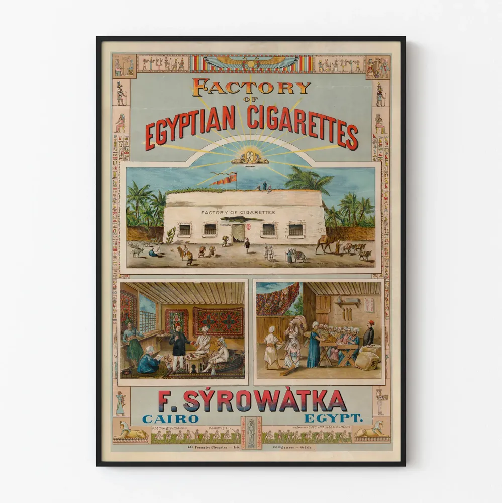 Vintage mainospohja Egyptin savukkeiden tehtaasta F. Syrowatka