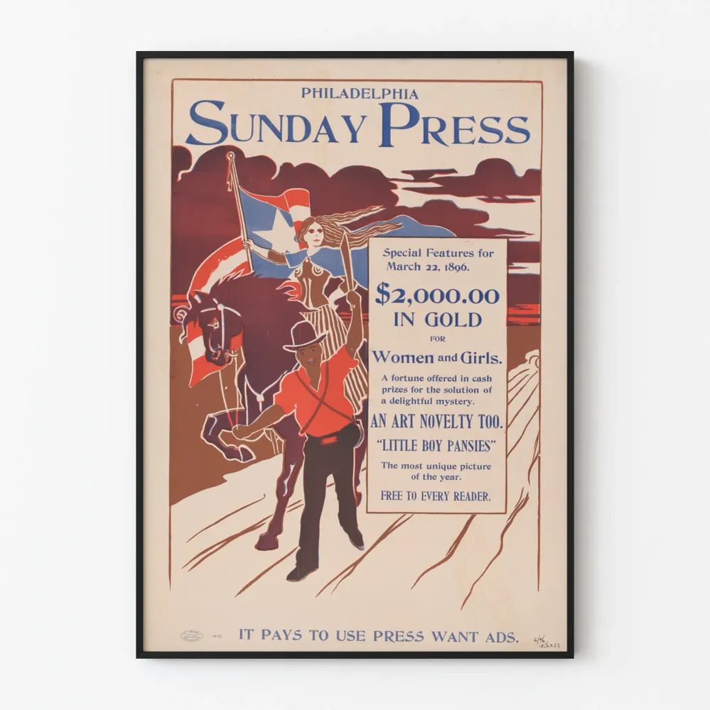 Vintage Philadelphia Sunnuntai Lehti 1896 - Retroseinäkke