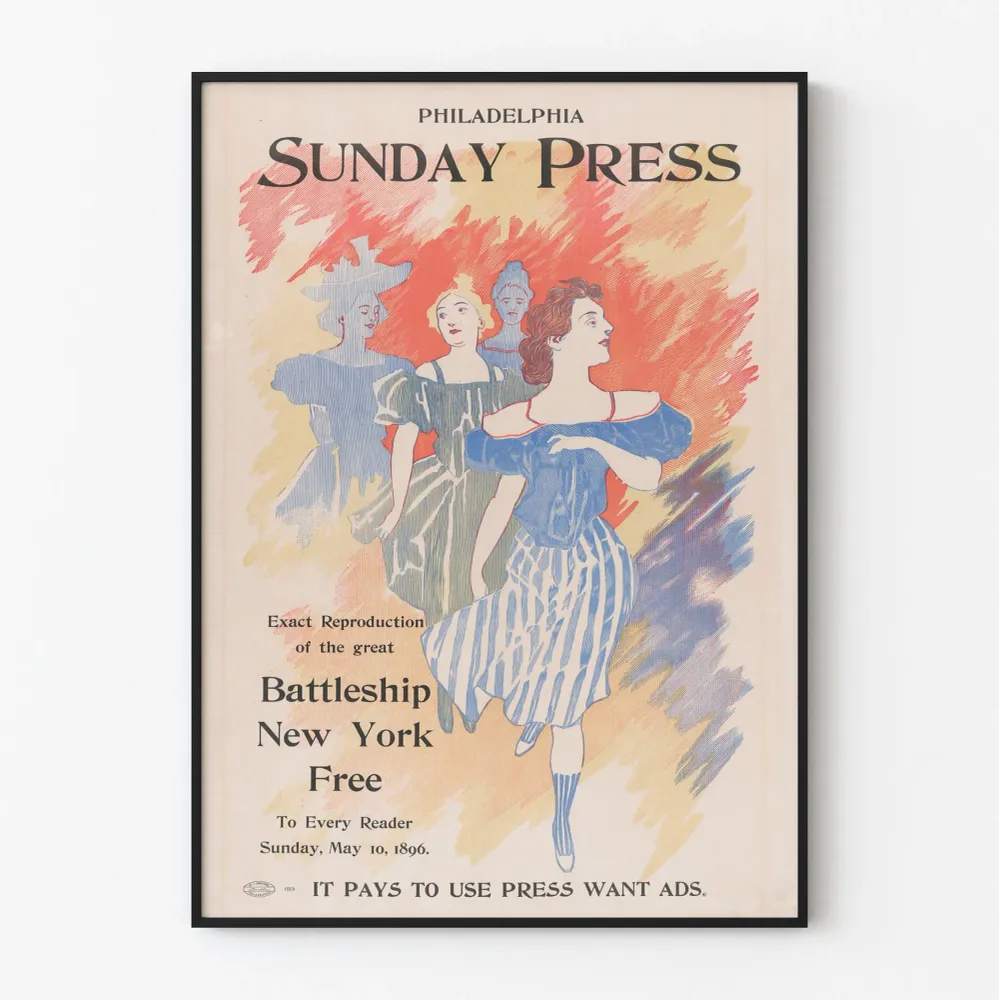 Vintage Philadelphia Sunnuntai Press toukokuu 1896 - Taiteellinen seinäkoristelu