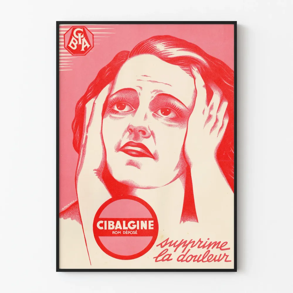 Vintage punainen Cibalgine - retro seinäkoriste kivunlievitykseen