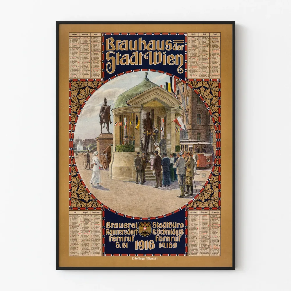 Vintage seinäkalenteri vuodelta 1916 Brauhaus Stadt Wien