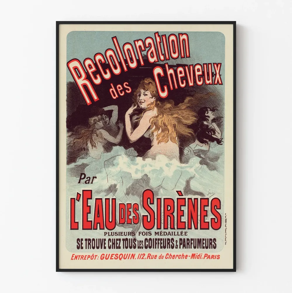 Vintage sisustustuloste seinätaulu L'Eau des Sirènes hiusten värjäykseen