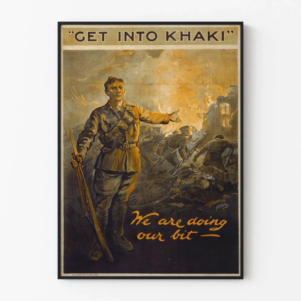 Vintage sotilasilmoitus Get Into Khaki