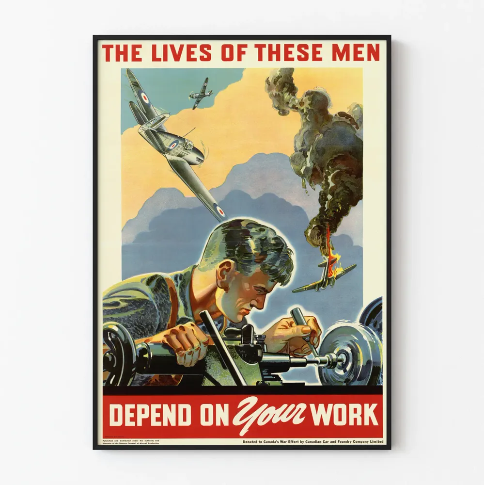 Vintage sotilasilmoitus « Näiden miesten elämät riippuvat työstäsi »