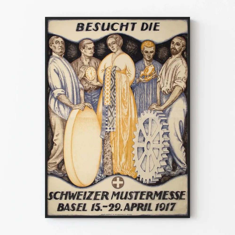 Vintage Sveitsi Mustermesse 1917 - Teollinen seinäkoriste