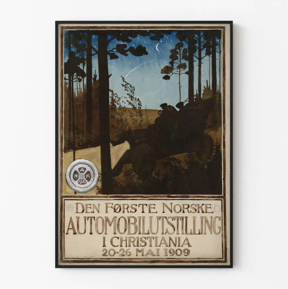 Vintageautonäyttelyn juliste Norja 1909