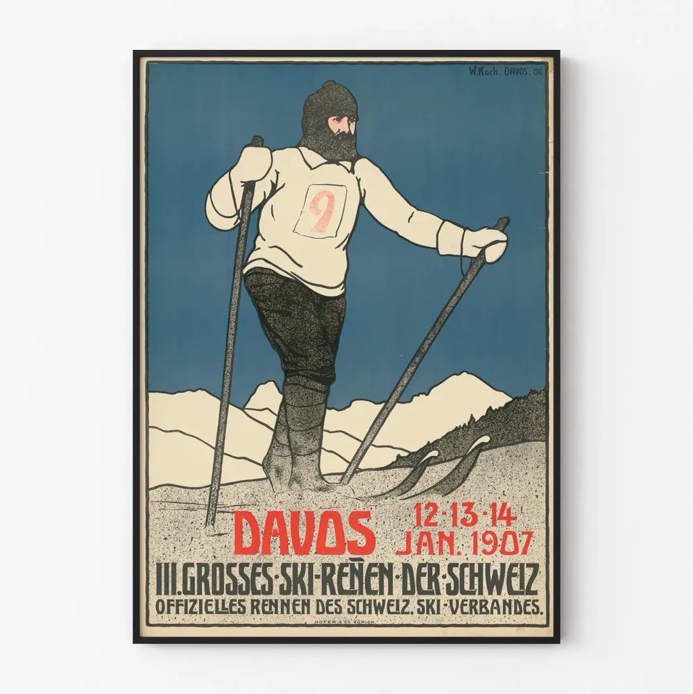 Vintagehiihtolista Davos 1907 seinäkoriste