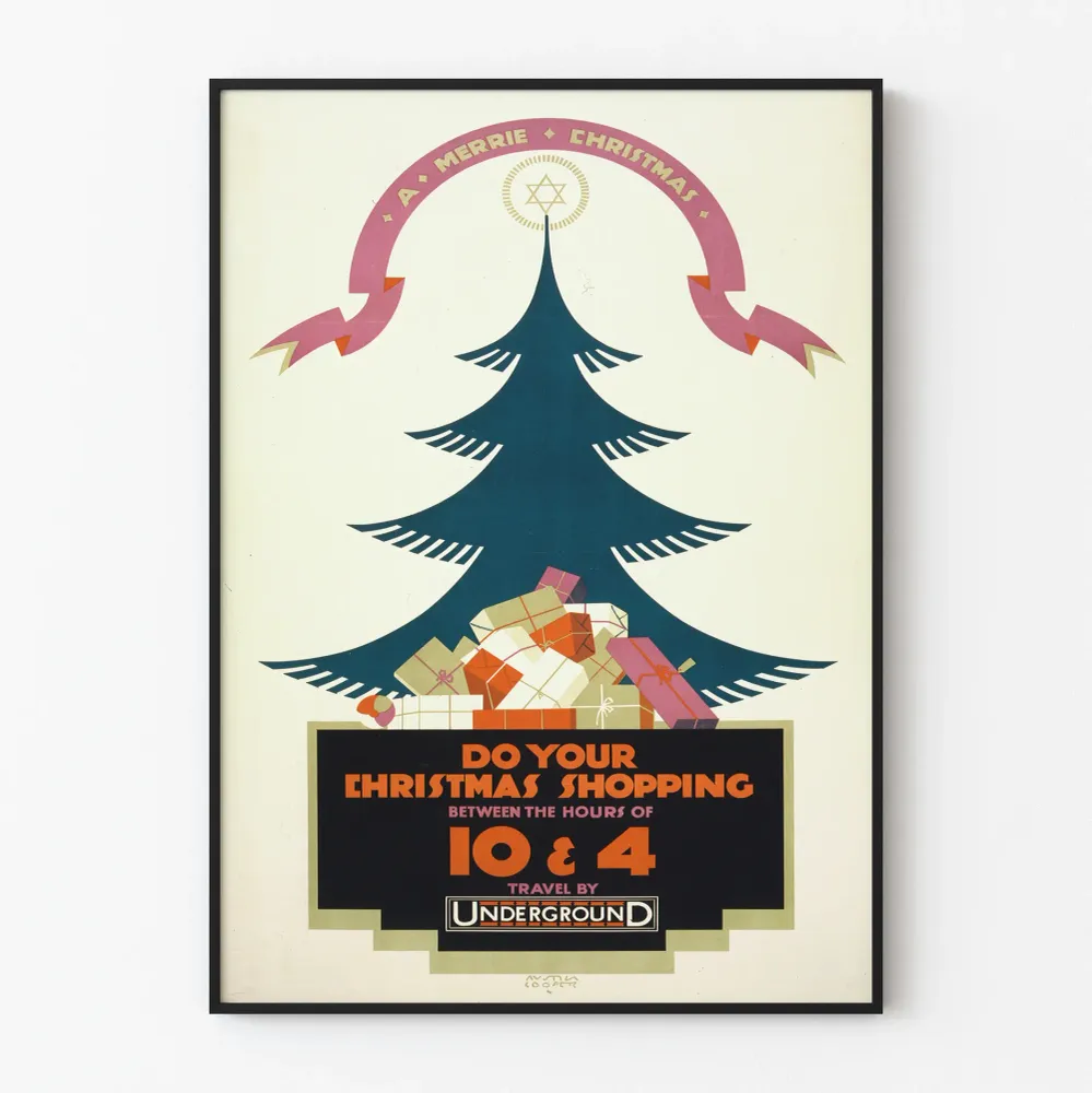 Vintagejoulu ja ostokset metrossa - Juhlaa koristava seinäjuliste