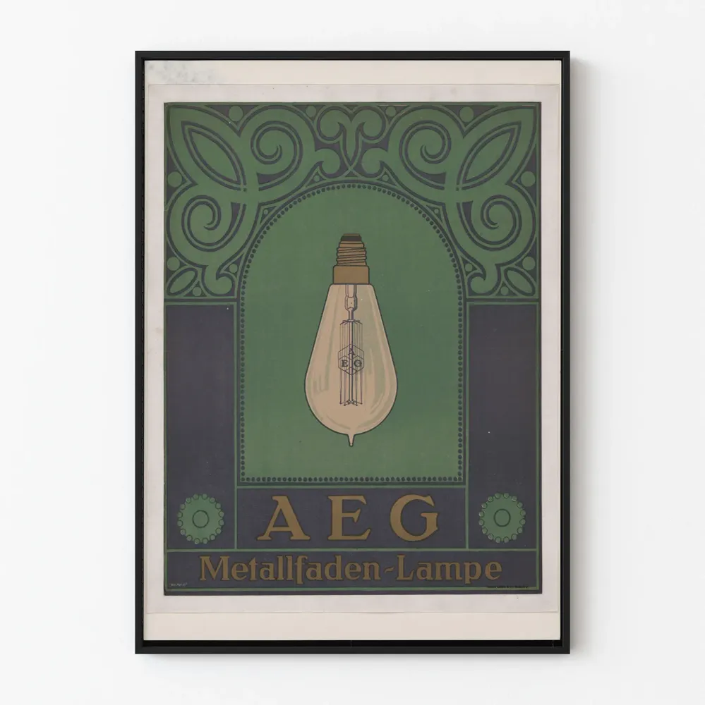 Vintagejuliste AEG Metallfaden-Lampe retroseinän koriste