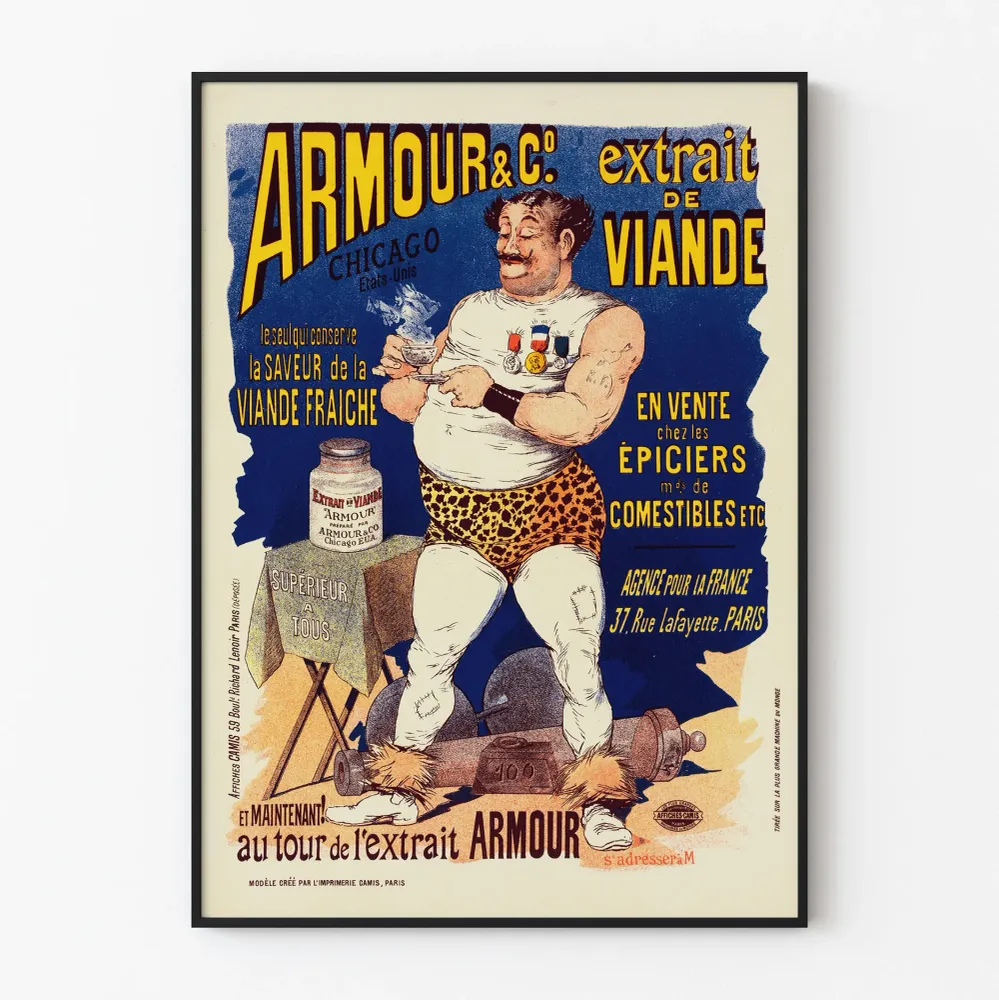 Vintagejuliste Armour-lihansyöksystä retroseinää varten