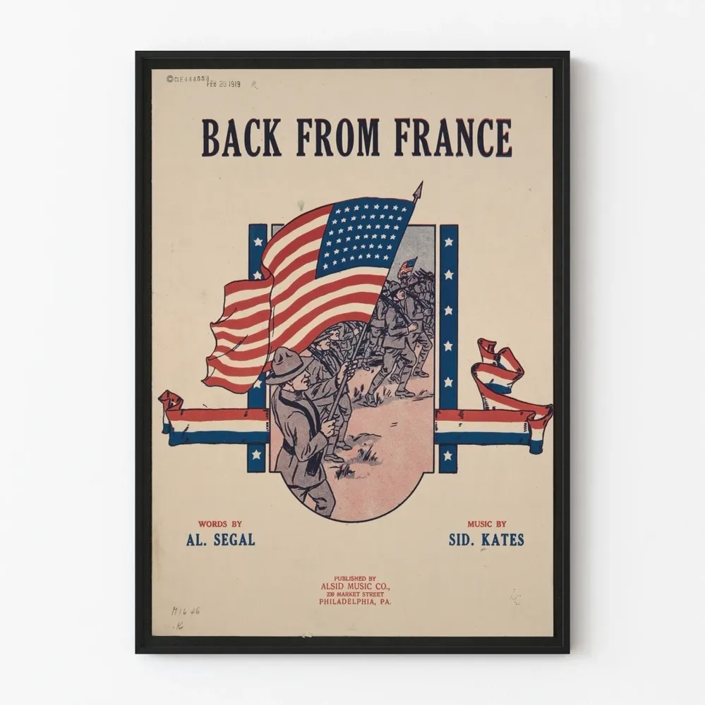 Vintagejuliste Back From France - Yhdysvaltain patriotinen seinäkoristelu