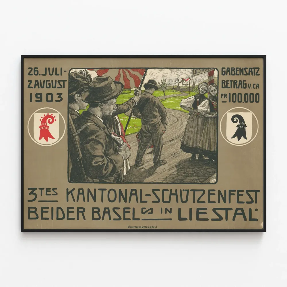 Vintagejuliste 3. Baselpiirin ampujien kansallinen juhla Liestalissa 1903