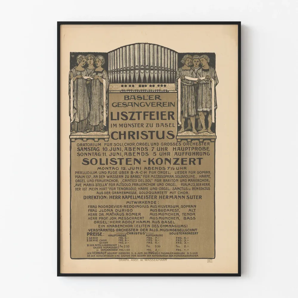 Vintagejuliste Basler Gesangverein Lisztfeier Münster Basel 1911