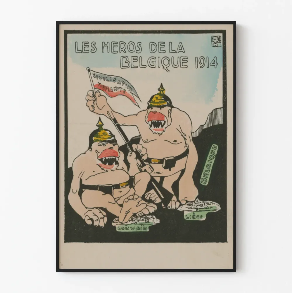 Vintagejuliste Belgian sankarit 1914 historiallinen seinäkoriste