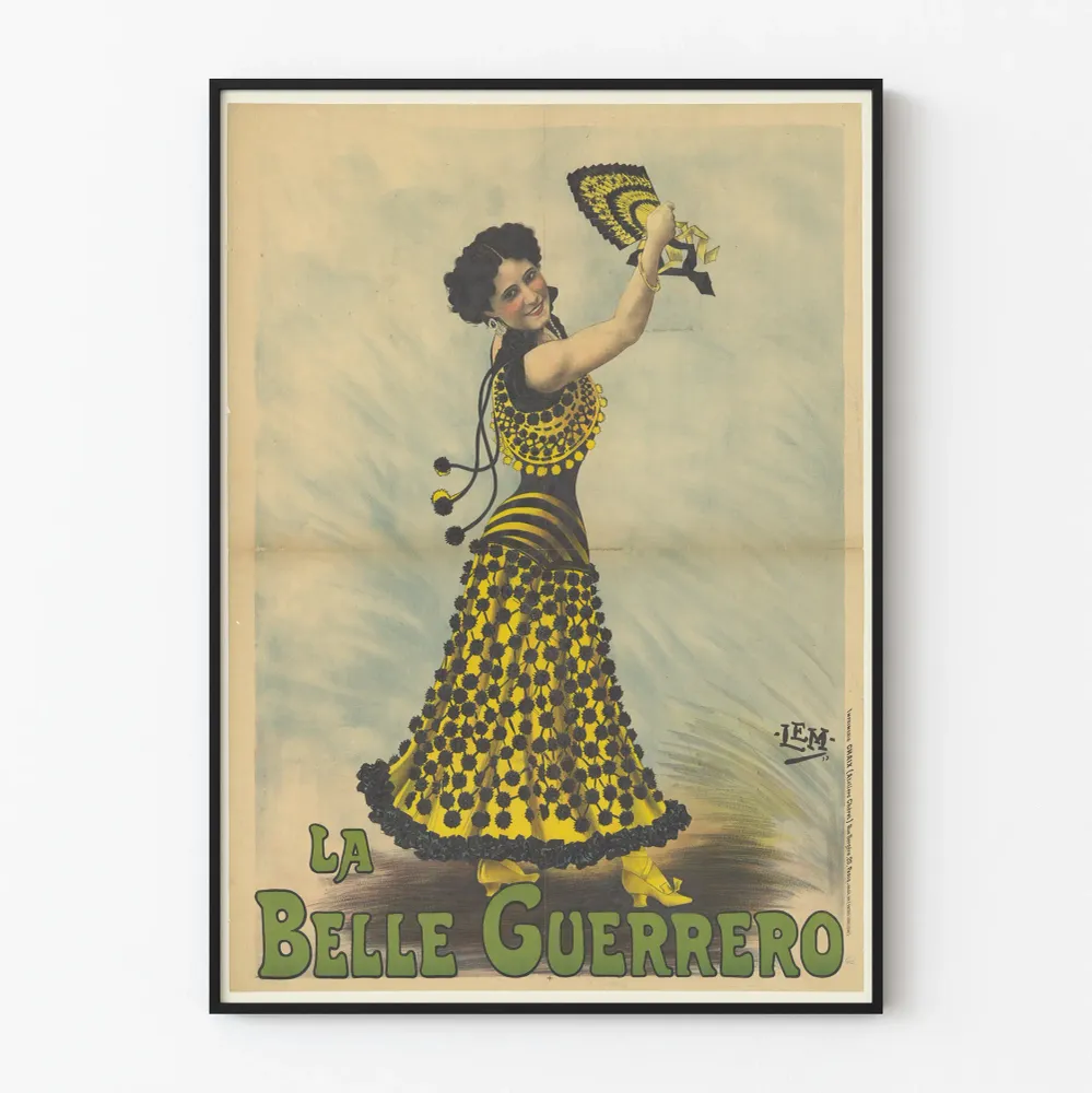 Vintagejuliste La Belle Guerrero tanssija keltaisessa mekossa