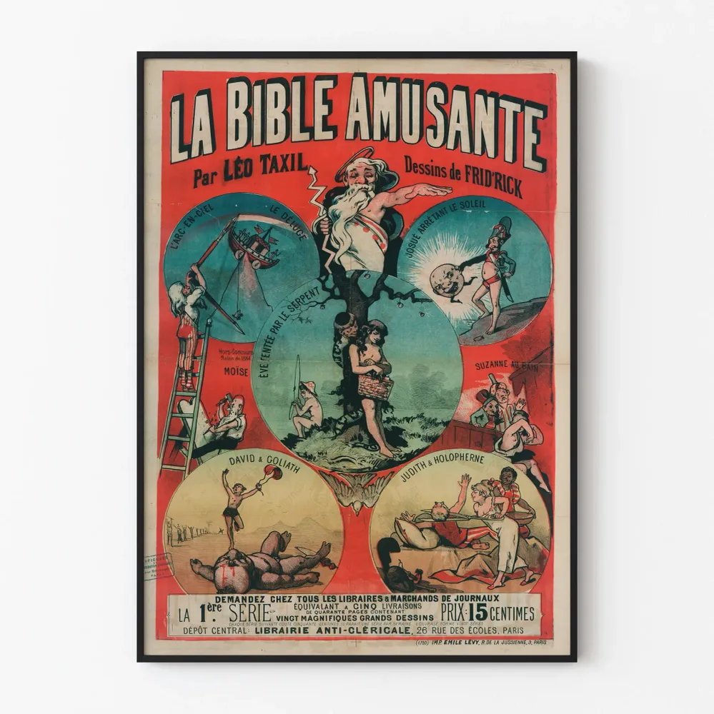 Vintagejuliste La Bible Amusante de Léo Taxil - Retroseinustamateriaali