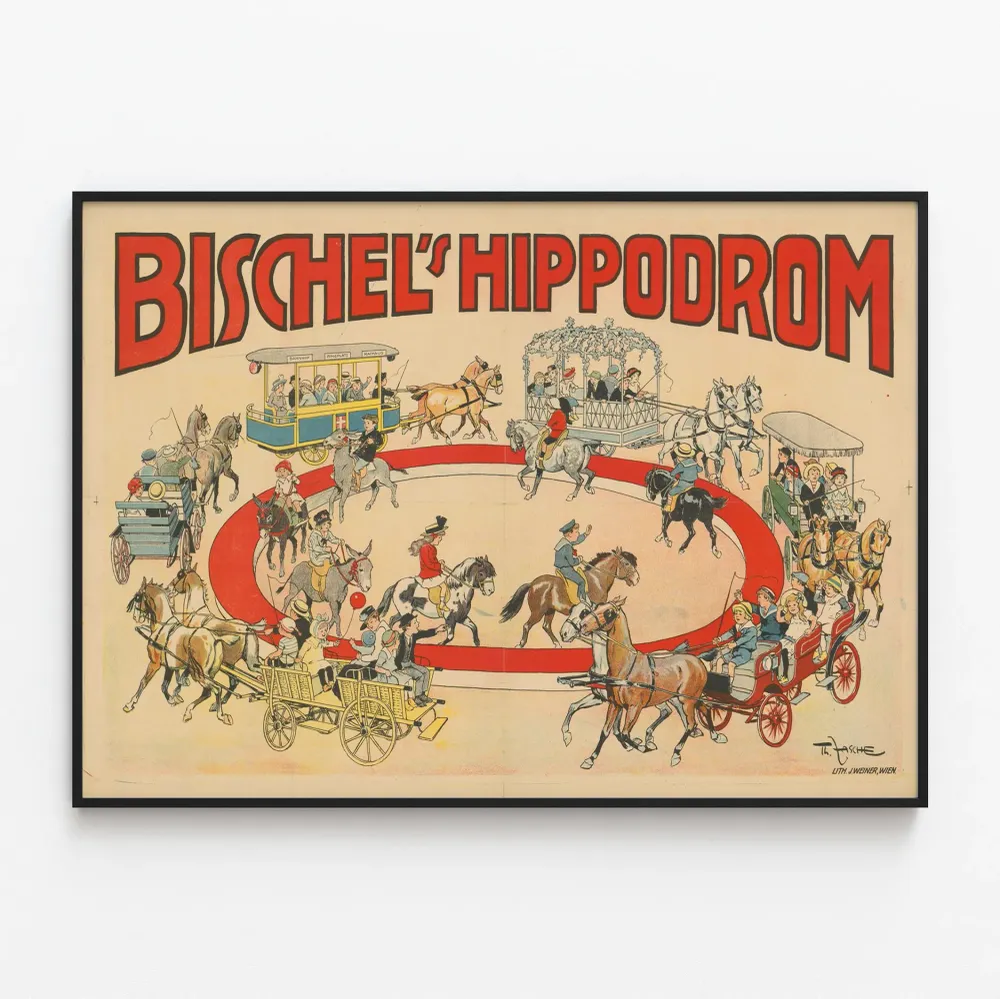 Vintagejuliste Bischel's Hippodrom – Retrohevoshistoriallinen seinäkoristelu