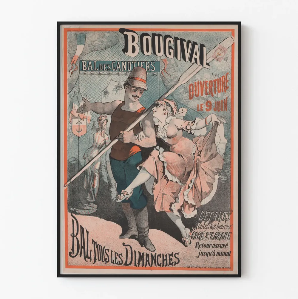 Vintagejuliste Bougival Bal des Canotiers - Retroseinustarakenne