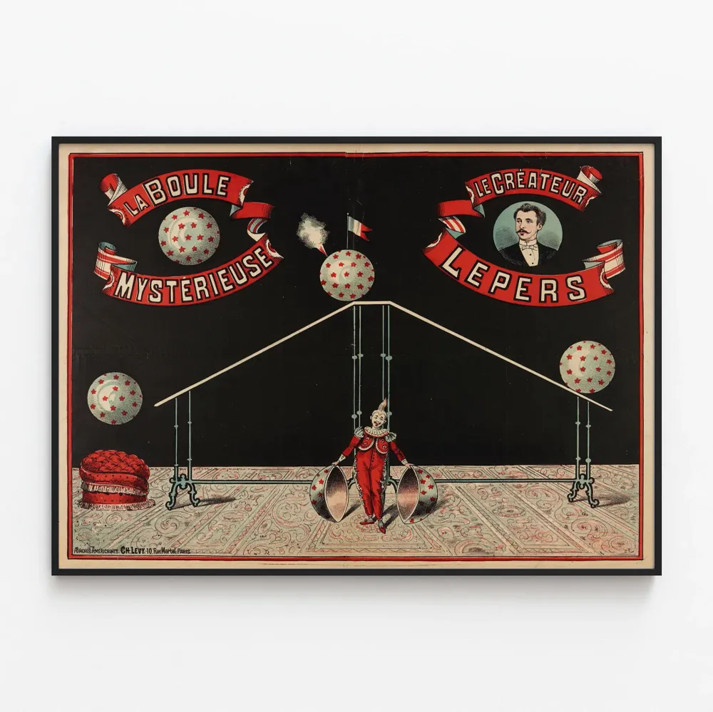 Vintagejuliste La Boule Mystérieuse taiteilijalta Lepers