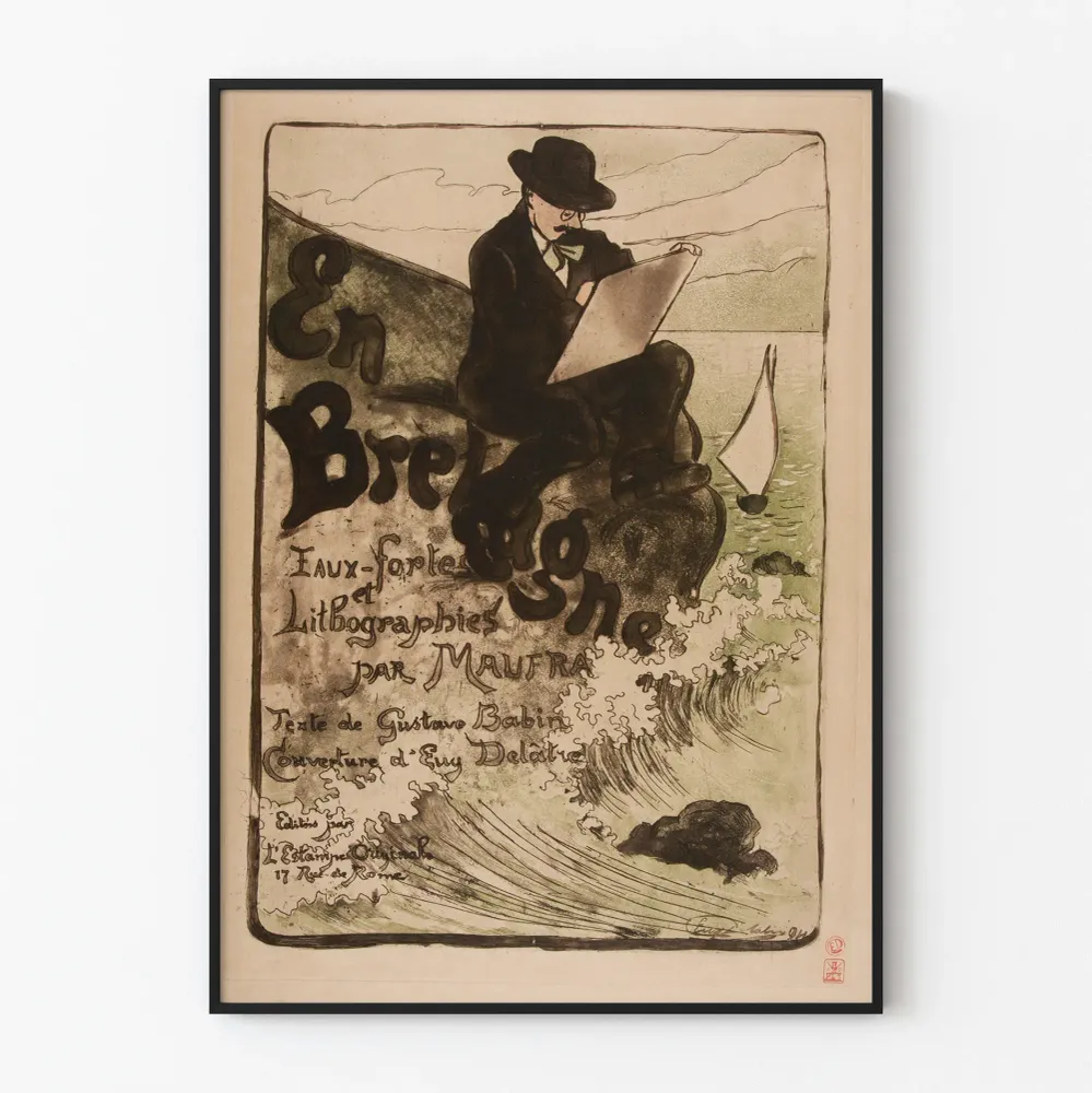 Vintagejuliste Bretagnessa - Merellinen koristeellinen litografia