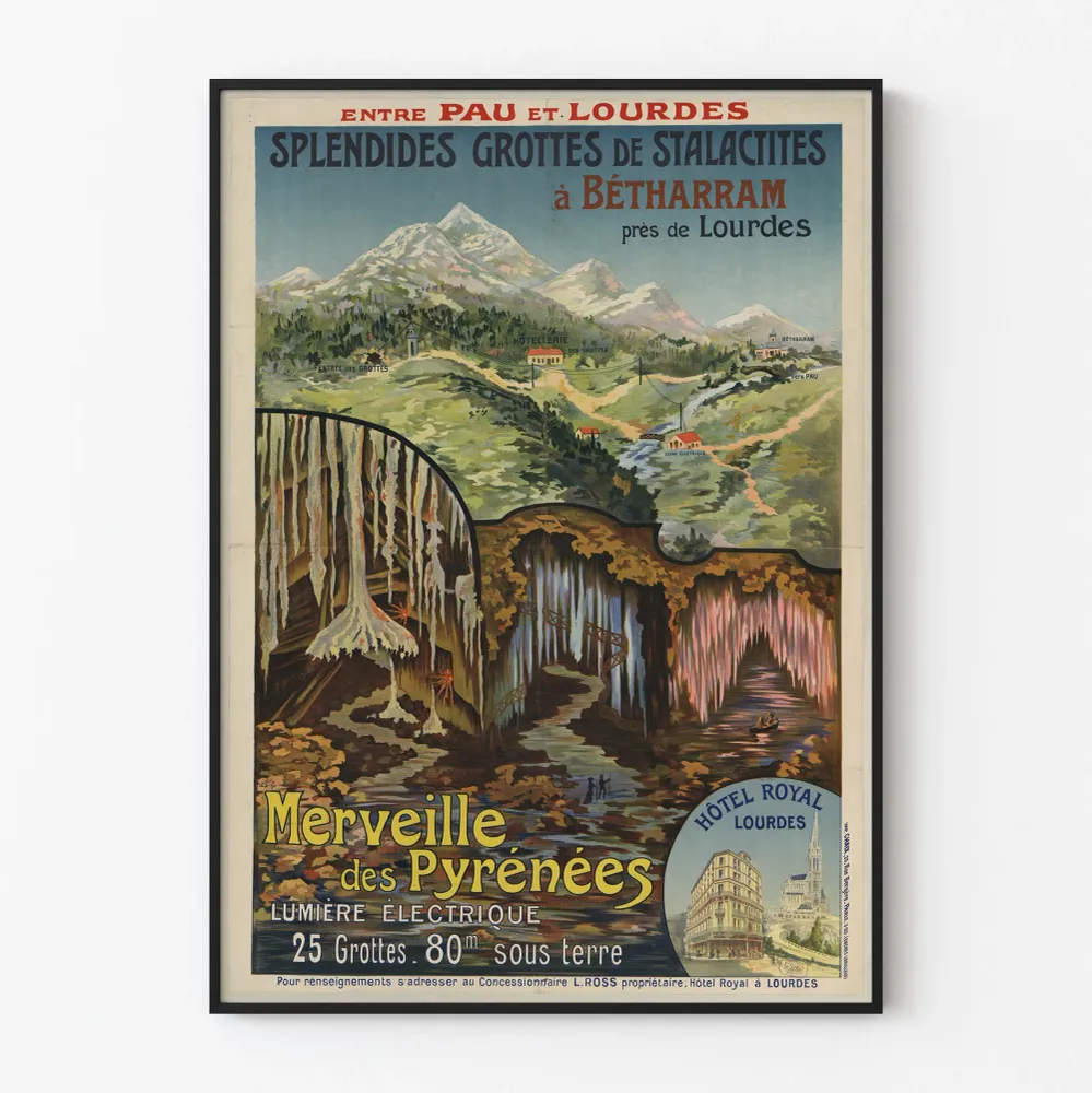 Vintagejuliste Bétharramin luolista, Pyreneiden ihme