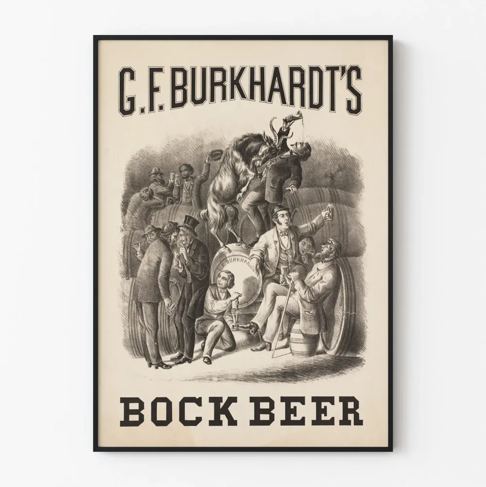 Vintagejuliste G.F. Burkhardt'n Bock-olut – Seinän koristelu panimossa