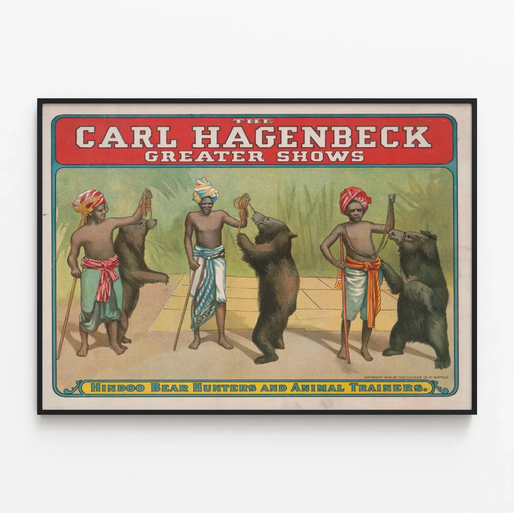 Vintagejuliste Carl Hagenbeck – Karhunkäsittelijät ja hindulaiset metsästäjät