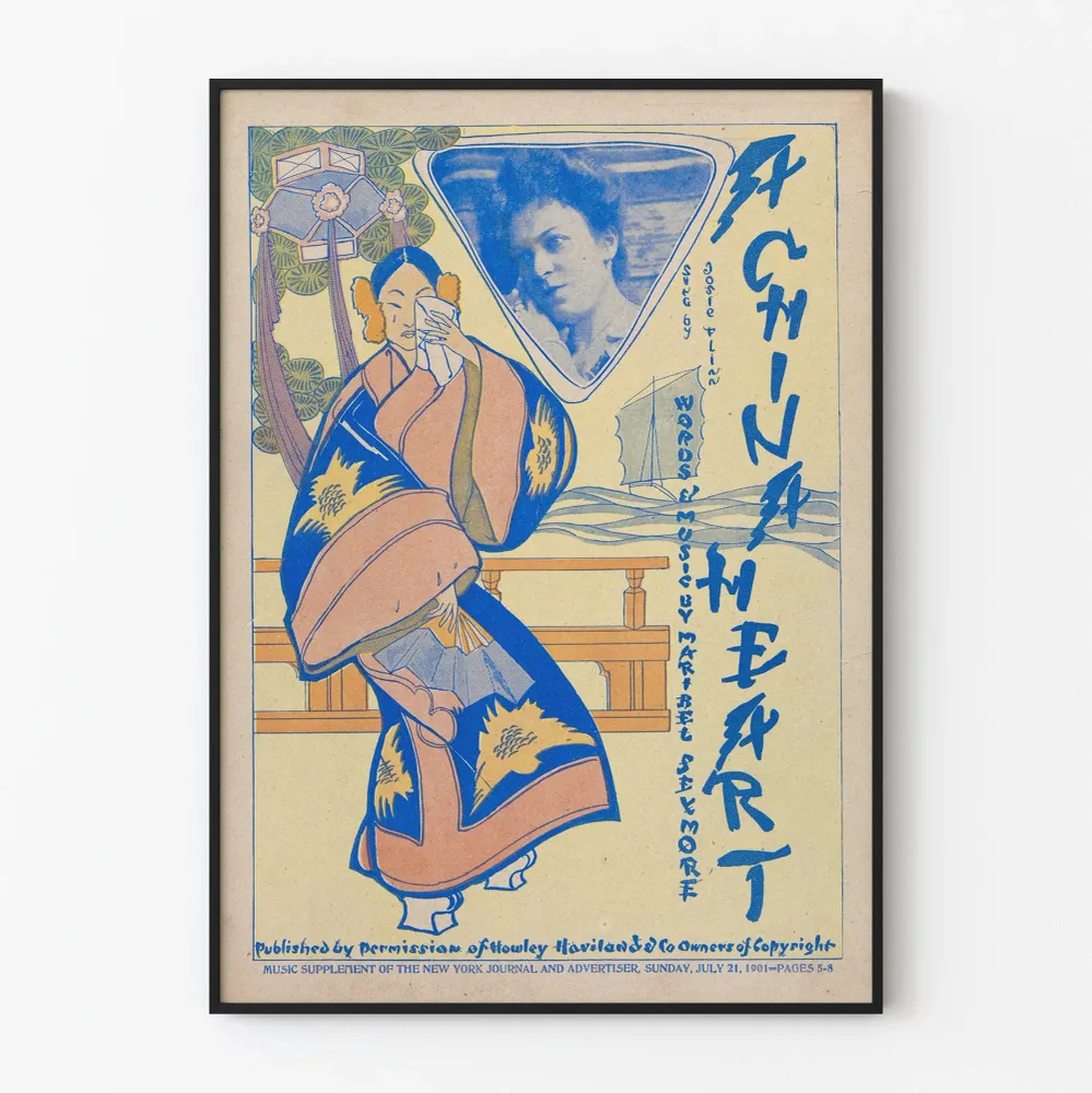 Vintagejuliste China Heart - Art Nouveau -seinäkoriste