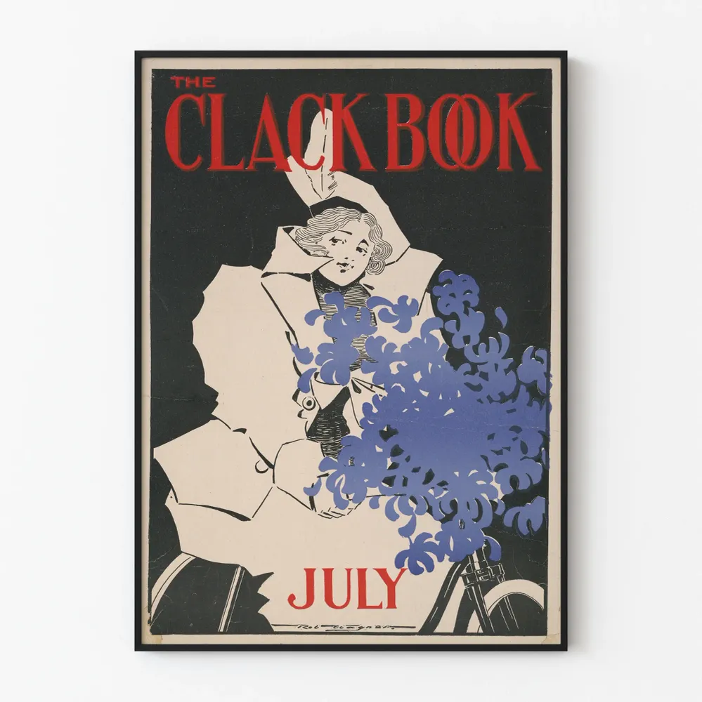 Vintagejuliste Clack Book heinäkuulta seinäkoristeluun