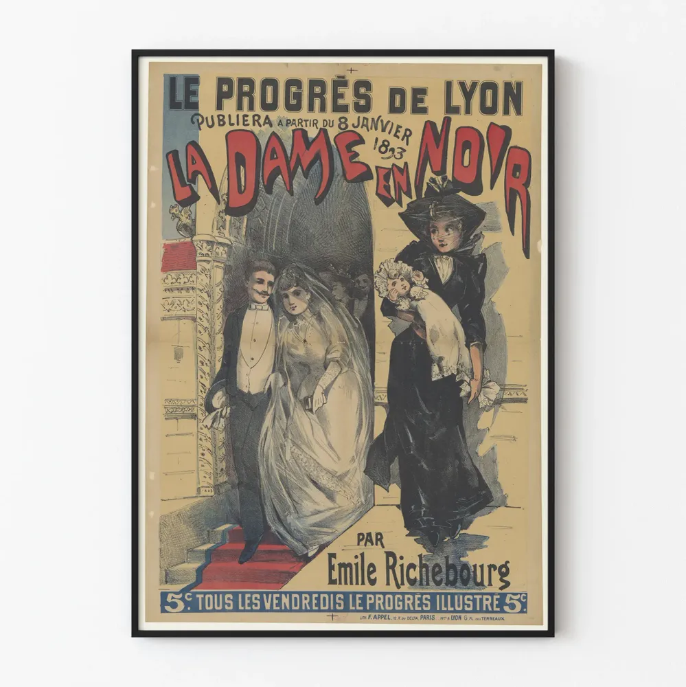 Vintagejuliste La Dame en Noir 1893 - Retro seinäkoristelu