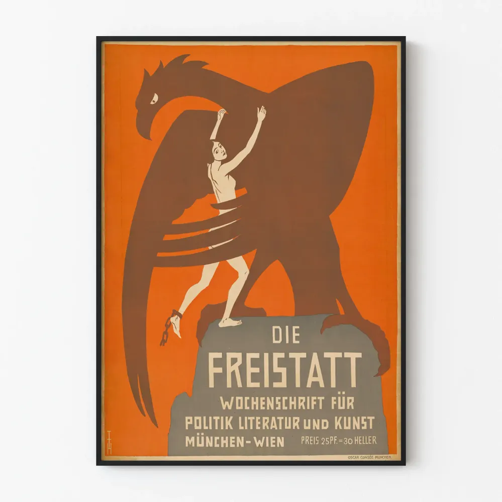 Vintagejuliste Die Freistatt poliittiseen ja taiteelliseen seinäkoristukseen