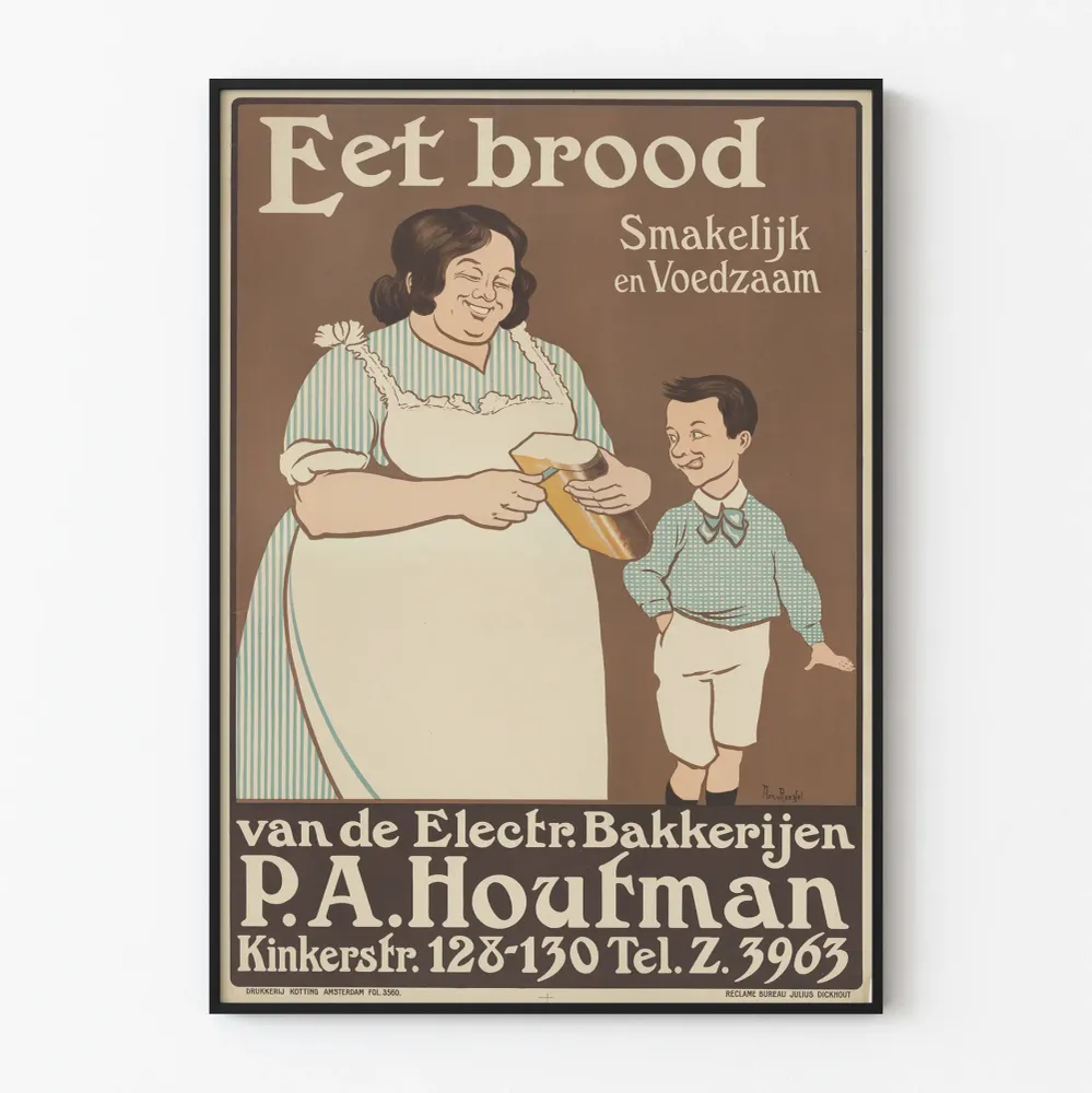 Vintagejuliste 'Eet Brood' herkulliseen seinäkoristukseen
