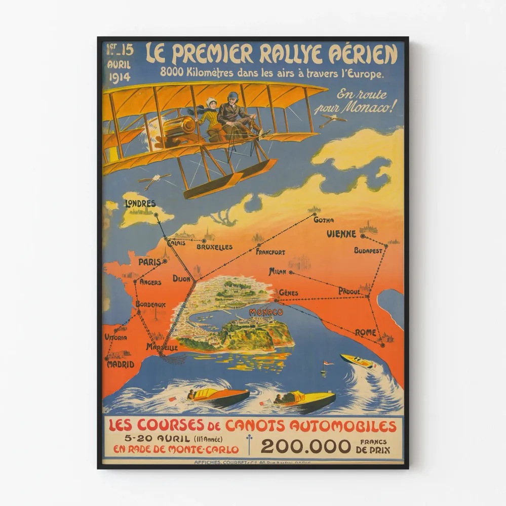 Vintagejuliste Ensimmäinen ilmailuralli 1914 - Ilmailumaalaus seinäkoriste