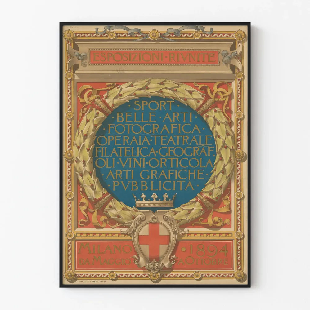 Vintagejuliste Esposizioni Riunite Milan 1894 seinäkoristelu