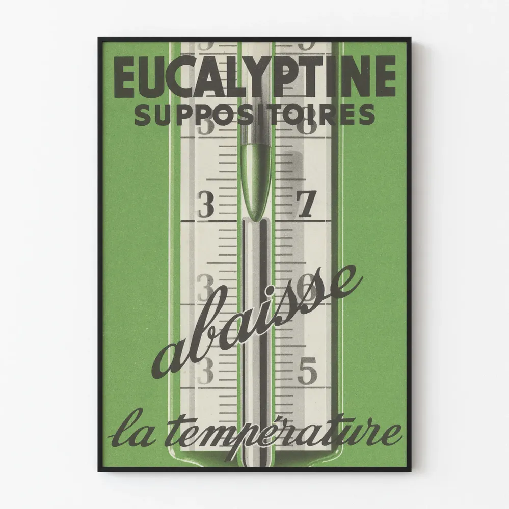 Vintagejuliste Eucalyptine alentaa lämpötilaa - retroseinäsuunnittelu