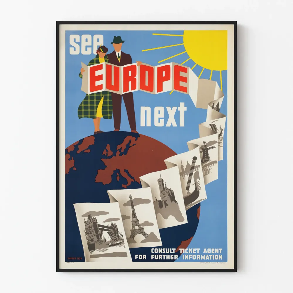Vintagejuliste Näe Eurooppa seuraavaksi - Seinäkoriste matkalle Eurooppaan